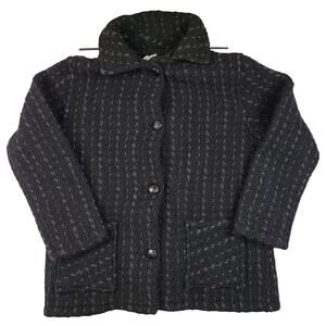 Branigan Weavers Cardigan Jacket Large Button Front Black Gray Wool
